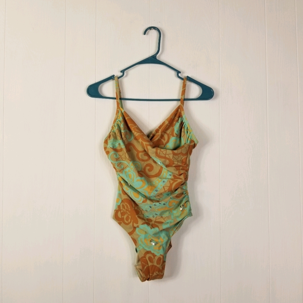 Hydra swimsuit size teal mustard  tan